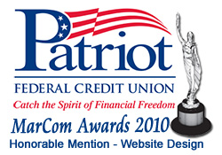 MarCom Award - Honorable Mention for Website Design : Patriot Federal Credit Union